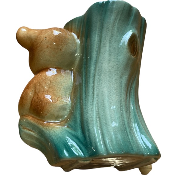 Royal Copley Vintage Bear Planter, Ceramic Tree Stump and Bear Vase, Brown - Picture 4 of 7